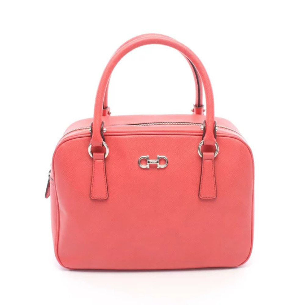 Salvatore Ferragamo Double Gancini Boston Bag Handbag Leather Red